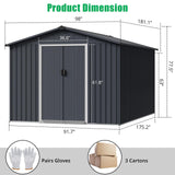 GarveeLife 8x15 Ft Outdoor Storage Shed, Steel Utility Tool Shed with Sloped Roof & Lockable Door, Backyard Garden Patio Lawn Outdoor Shed for Organising Tools and Equipment in Yard, Garden, Grey GarveeLife