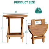YITAHOME Teak Wood Outdoor Side Table, Patio Folding Round End Table with Metal Buckles and X-Frame, Outdoor Bistro Table Ideal for Backyard Patio Garden Living Room Kitchen, Easy to Carry YITAHOME