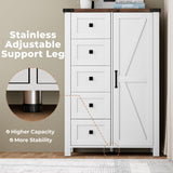 VVFLU Farmhouse Dresser Storage Cabinet Chest of Drawer for Bedroom, 5 Drawer Dresser with Barn Door, 48 Inch Tall White Wood Dresser, Adjustable Shelves, Rustic, for Living Room, Entryway, Hallway VVFLU