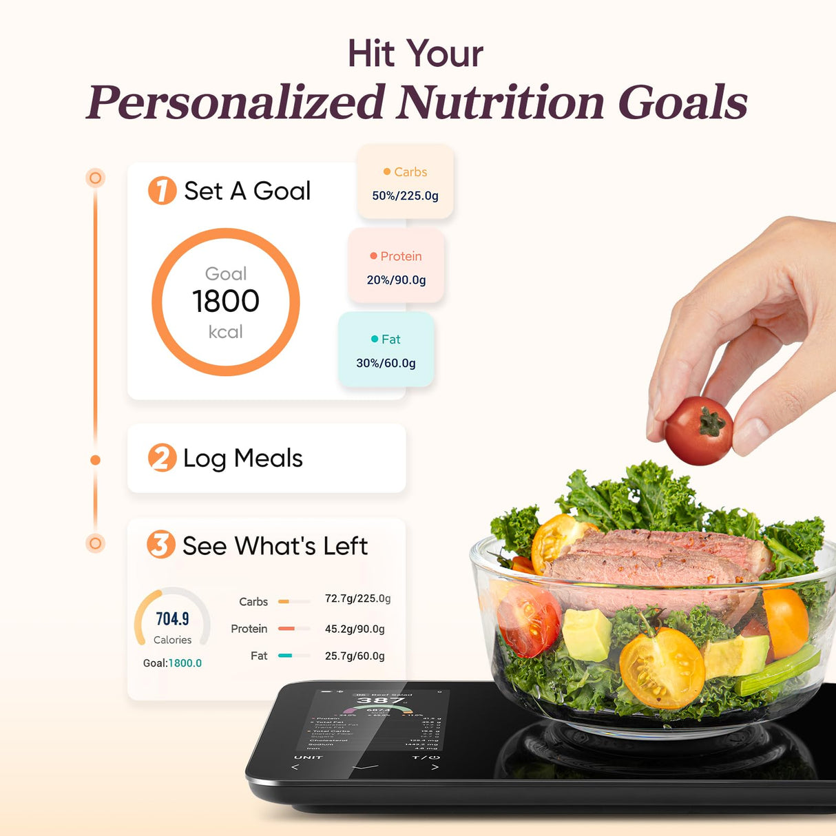 Cosori Smart Food Kitchen Scale with Nutritional Calculator, Free App for AI Scan, Calorie & Macro Tracking, Food Preload, On-Screen Nutrient Info, Personal Goals, Rechargeable, 11 lb / 5 kg COSORI