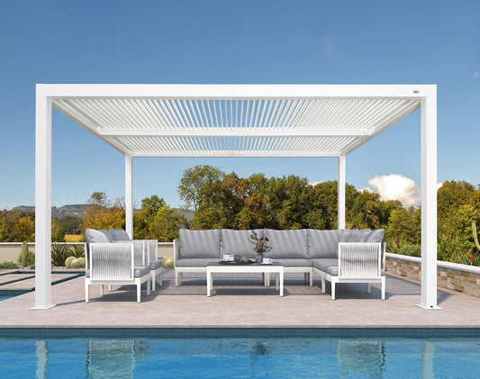 PURPLE LEAF Outdoor Louvered Pergola 10'x14' White Aluminum Pergola Modern Shade Gazebo with 2 Independently Adjustable Rainproof Hardtop for Patio Garden Yard - WoodArtSupply