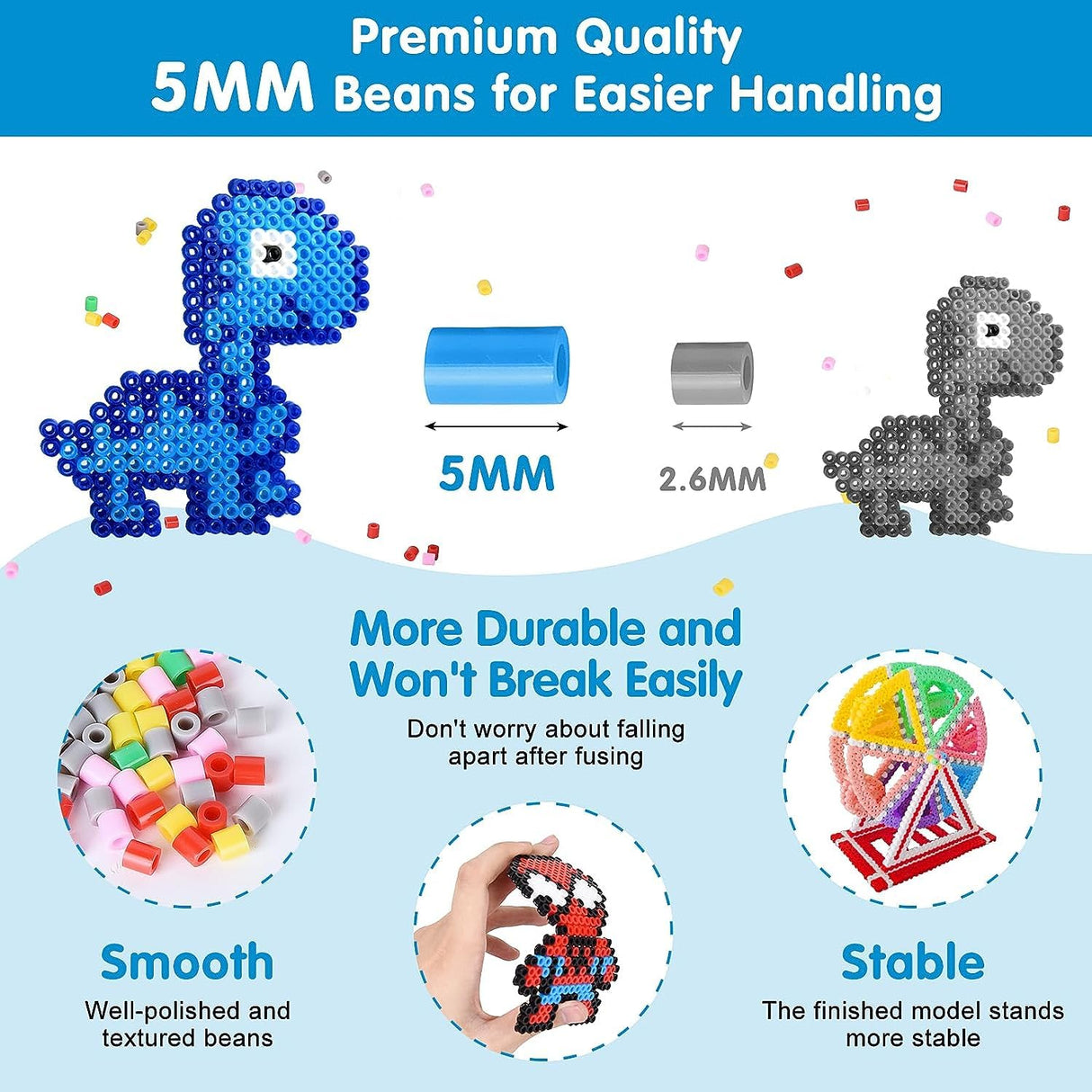 LULUETPUE Fuse Beads Kit,10000PC 5MM Melty Beads Set, Iron Melting Beads Craft Kit with Pegboards,Ironing Paper and Chain Accessories, Arts and Crafts Set for Kids Boys Girls Christmas Birthday Gift LULUETPUE