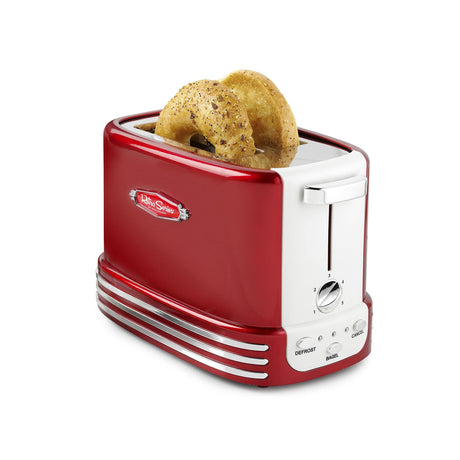 Nostalgia Retro Wide 2-Slice Toaster, Vintage Design With Crumb Tray, Cord Storage & 5 Toasting Levels, Red Nostalgia