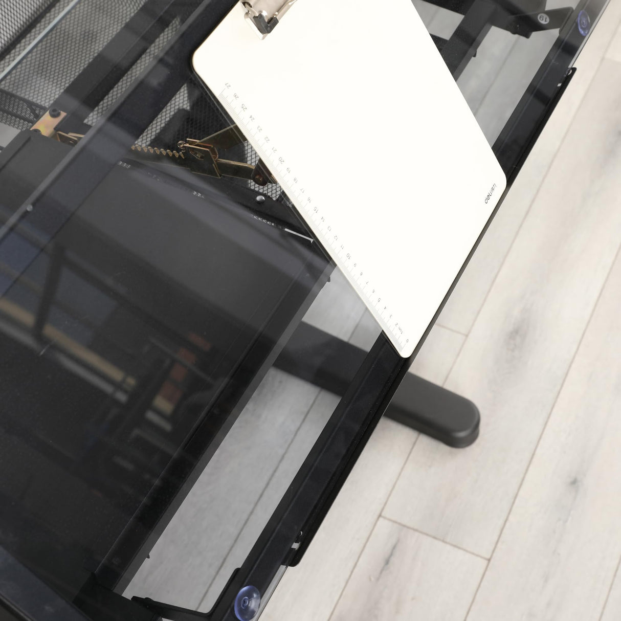 Lambgier Adjustable Tempered Glass Drafting Table - Art Desk Drawing Table, Black Upgraded Lambgier