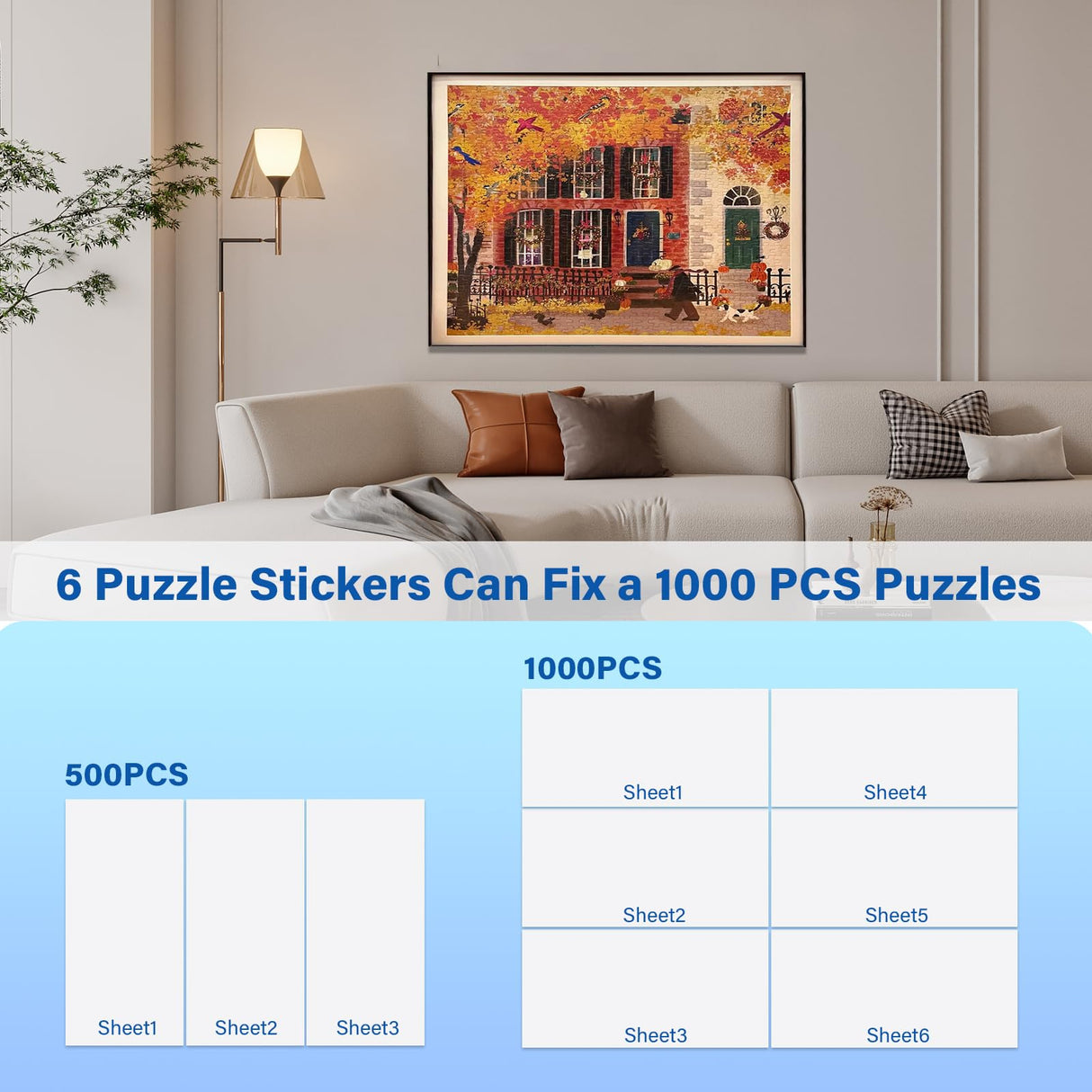 Puzzle Glue Sheets for 1000-Pieces, 24pcs Puzzles Saver Sheets, Easy Peel and Stick Jigsaw Sticker Sheets, No-Clean Puzzle Glue Stickers, Gifts for Puzzles Lovers KOSTBAR