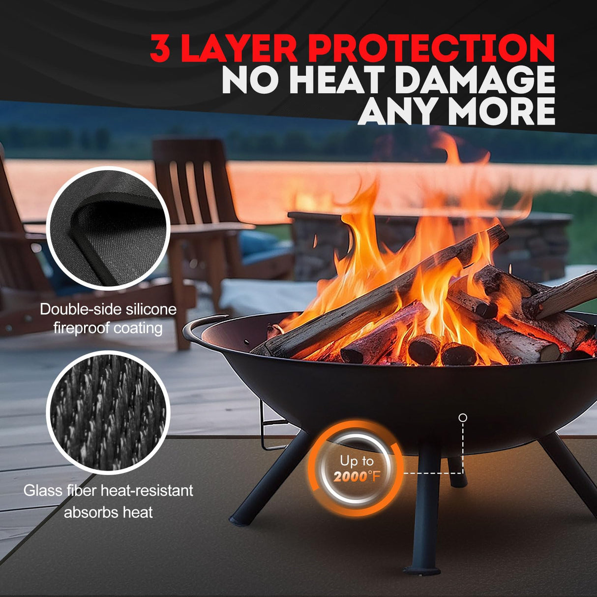 AIRSHOOTER 48 x 30 inch Under Grill Mats for Outdoor Grill, Double-Sided Fireproof Grill Pad, Waterproof Oil-Proof Grill Floor Pads Fire Pit Mat, Grill Pads for Outdoor Grill Cooking AIRSHOOTER