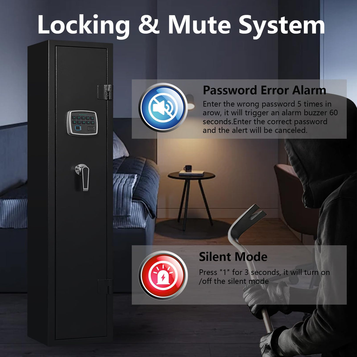 ANXINWEI Gun Safe, 2-3 Fingerprint Gun Cabinet with Anti-Theft Alarm, 180° Door Open Quick Access Biometric Rifle Safes for Home, Long Gun Safe Locker with Removable Shelf, Shotgun Safe with LED Light ANXINWEI