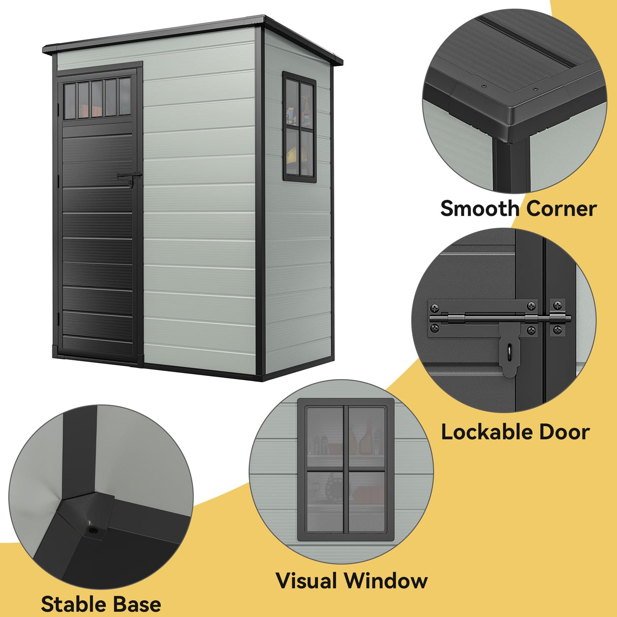 DWVO Outdoor Storage Shed, All-Weather Resin Plastic Storage Shed with Windows, Slanted Roof, Raised Floor, Capacity for Garden Tools & Equipment, Ideal for Backyard & Garden DWVO