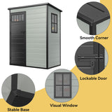DWVO Outdoor Storage Shed, All-Weather Resin Plastic Storage Shed with Windows, Slanted Roof, Raised Floor, Capacity for Garden Tools & Equipment, Ideal for Backyard & Garden DWVO