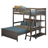 Max & Lily L Shape Twin over Full Bunk Bed with Bookcase, Clay Max & Lily