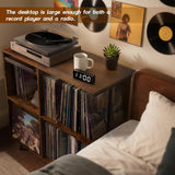 3 Tier Record Player Stand, Flip Top Record Player Cabinet, Mid Century Record Player Table with Shelves Holds up to 300+ Albums, Vinyl Record Storage with 4 U-Dividers for Living Room Bedroom, Brown Faesun