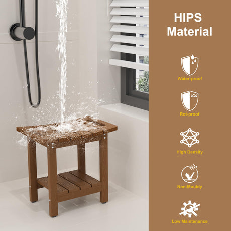 oridom HIPS Shower Benches for Inside Shower, Shower Stool with Space-Efficient Storage Shelf, Waterproof Shower Chair Seat for Spa Bathroom(Brown) oridom
