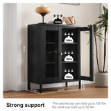 Bevivog Bathroom Floor Cabinet with Glass Doors Small Metal Storage Cabinet FreeStanding Metal Accent Cabinets with Two Door Storage Shelves, Locker Display Cabinet for Home Office Living Room Bevivog