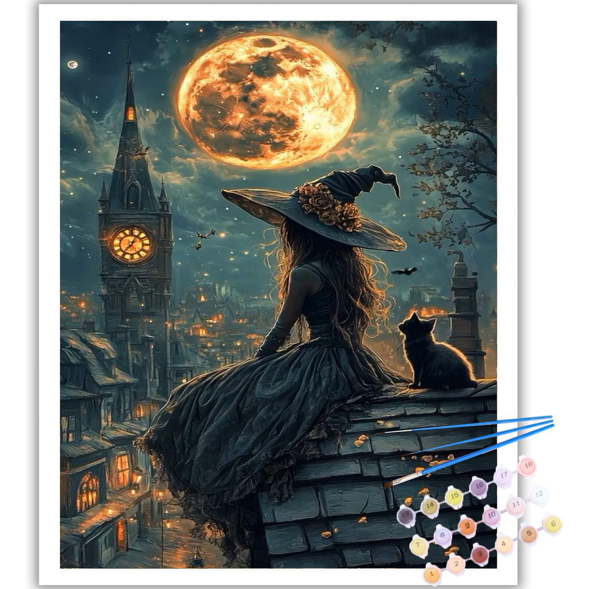 Gemozaic Halloween Paint by Numbers Kit for Adults - Witch Adult Paint by Number Kits on Canvas, Halloween Acrylic Oil Painting by Numbers Kits for Home Wall Decor 16X20 Inch Gemozaic