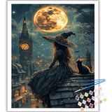 Gemozaic Halloween Paint by Numbers Kit for Adults - Witch Adult Paint by Number Kits on Canvas, Halloween Acrylic Oil Painting by Numbers Kits for Home Wall Decor 16X20 Inch Gemozaic
