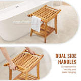 VEVOR Teak Shower Bench with Handles, 22in Waterproof Wood Shower Stool with Storage Shelf Non-Slip Feet, 300 lbs Load Capacity Shower Chair Seat, for Bathroom Indoor and Outdoor Use VEVOR