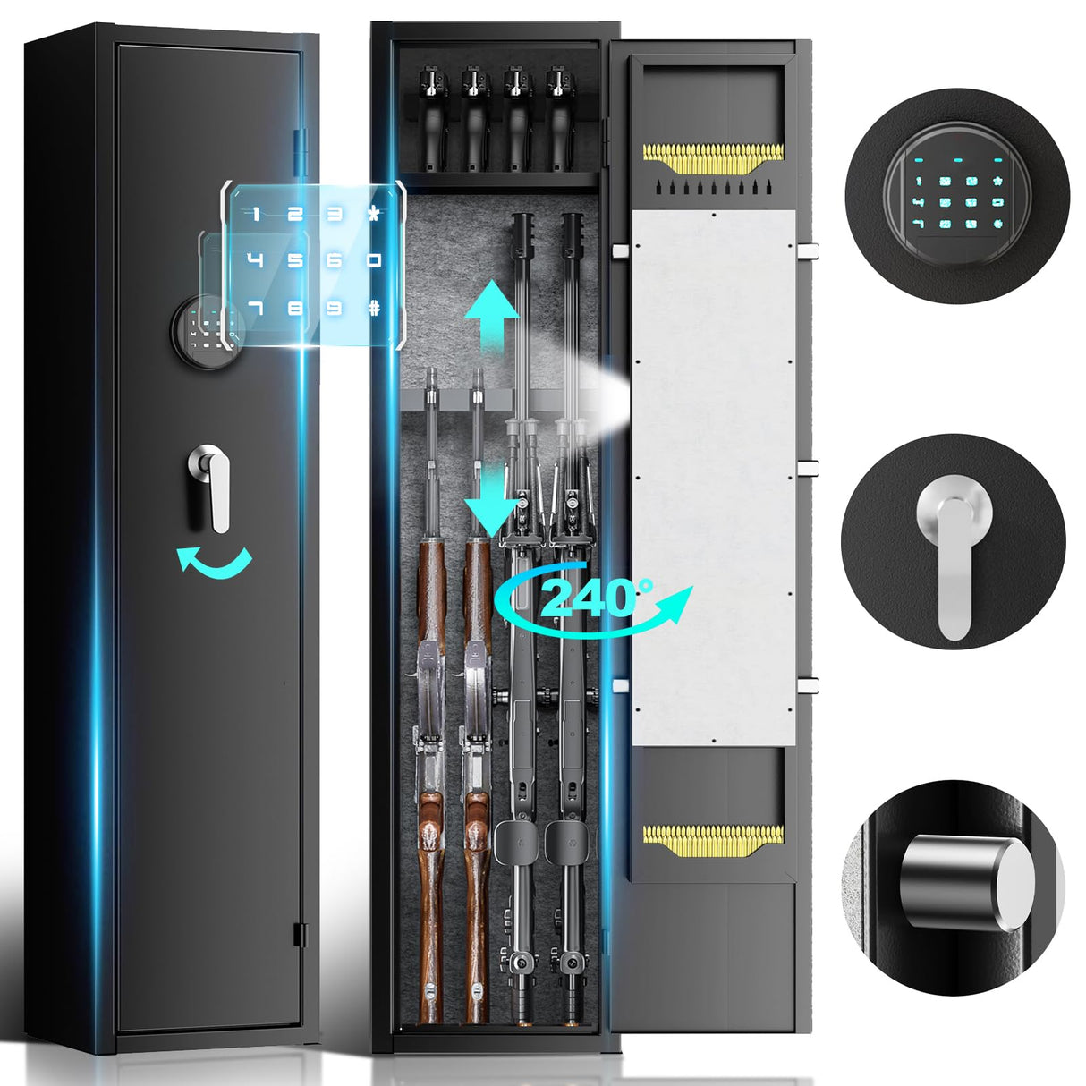 KARUIKEV 3-4 Long Rifle Gun Safe, Digital Keypad Large Gun Safe for Home Rifle and Shotguns, Quick Access Gun Cabinets with LED Light, Gun Safe with Adjustable Gun Rack and Removable Shelf Karuikev