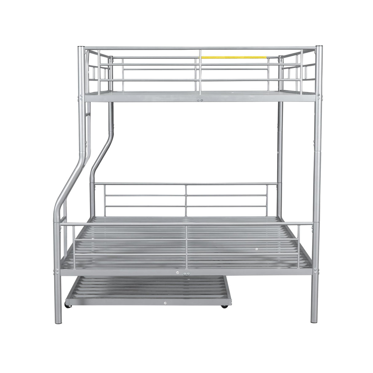 Harper & Bright Designs Full XL Over Queen Metal Bunk Bed with Trundle, Ladder & High Guardrail, Able to Split, Noise Free, Heavy-Duty Steel Loft Bed Frame with Safety Rail for Bedroom, Dorm (Silver) Harper & Bright Designs