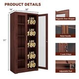 Kubohogar Display Cabinet with Glass Doors,71" Metal Curio Cabinets with 4 Adjustable Shelves, 5 Tier Display Case for Collectibles, Metal Storage Cabinet, Brown Kubohogar