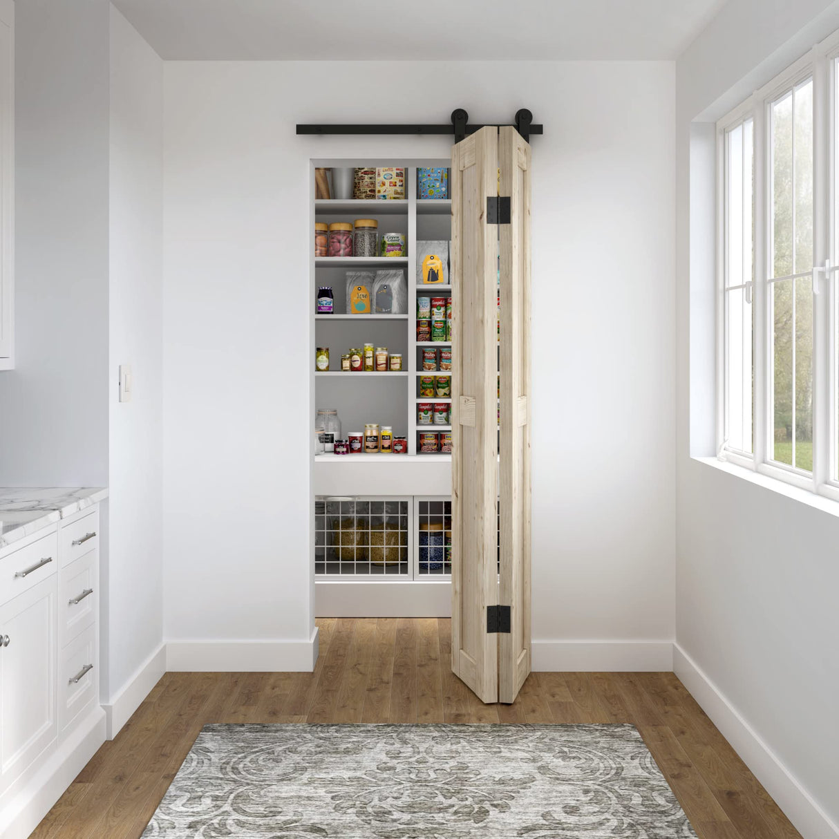 Miseno MBD1117 36" x 84" Bi-Fold Barn Door Slab - Unfinished Pine Miseno