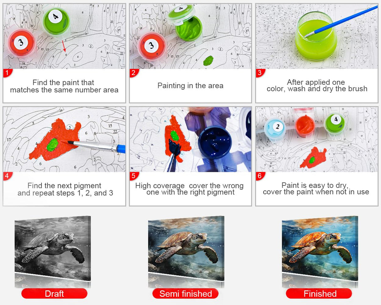 Sea Turtle DIY Paint by Numbers for Adults, Sea Turtle in The Sea Paint by Number Kits with Brushes and Pigment for Home Wall Decoration, Art Crafts, 16"x20" TUMOVO