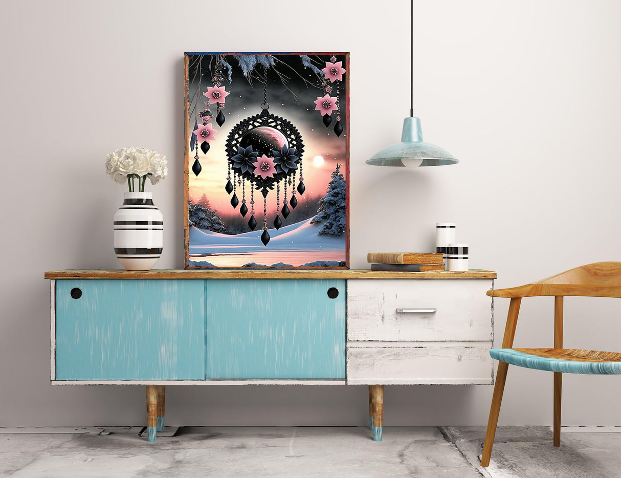 KINPLUB Dream Catcher Diamond Painting Kits for Adults, Fantasy Pink Flower 5D Diamond Art Kits for Beginners, DIY Full Drill Round Diamond Dots, Home Wall Decor 12 x 16 Inch KINPLUB