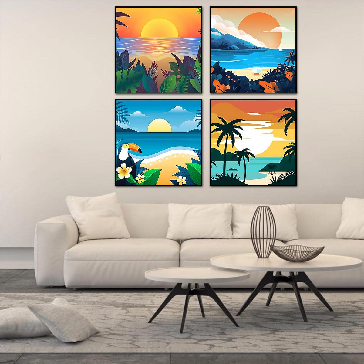 AOSGEDY 4 Pack Paint by Numbers for Adults and Kids Beginner，Landscape-Beach DIY Acrylic Painting Paint by Numbers Kits on Canvas for Kids Ages 4-8-12 Perfect for Home Wall Decor(8x8in) AOSGEDY