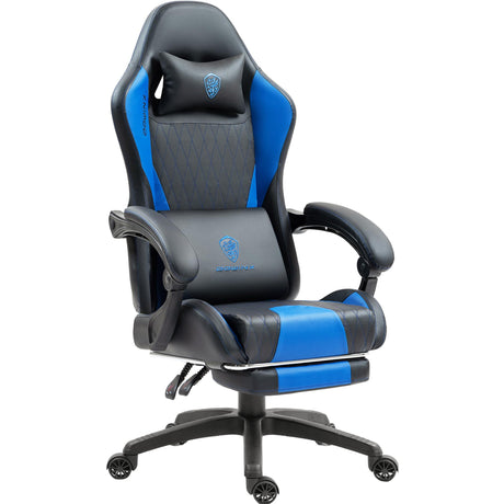 Dowinx Gaming Chair with Pocket Spring Cushion, Massage Game Chair Leather with Headrest, Ergonomic Computer Chair with Footrest 290LBS, Blue Dowinx