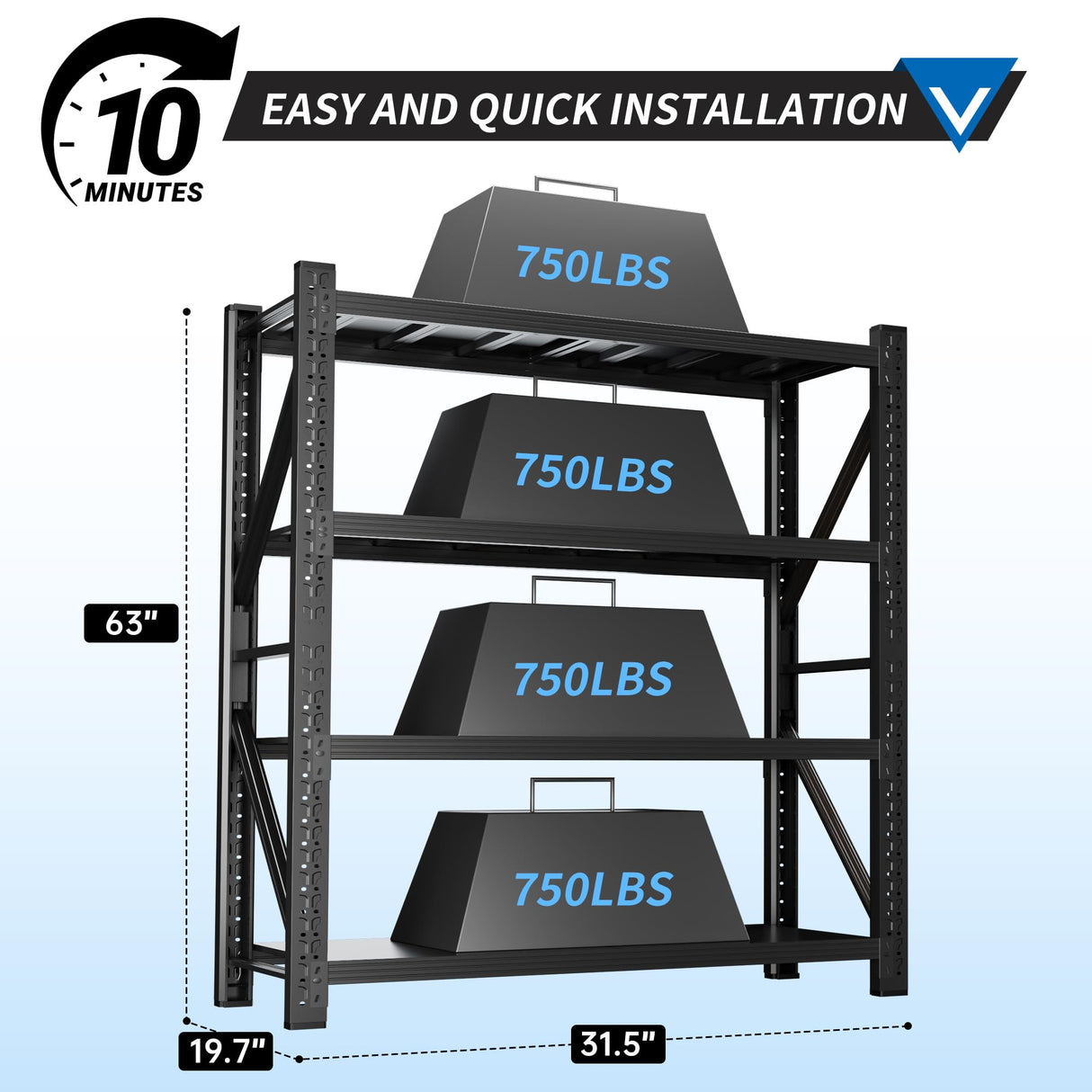 CXUZCZ 3000LBS Garage Shelving 32" W Garage Shelving Heavy Duty 4-Tier Metal Storage Shelves Adjustable Shelf Unit Storage Rack for Basement Supermarket Warehouse 32" W x 20" D x 63" H Black CXUZCZ