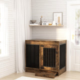 yookare Rustic Brown Heavy Duty Furniture Dog Crate, Wood and Metal Kennel Cage, Pet House End Table with Drawer and Pull-Out Design, Dog Home for Indoor use, Large Size yookare