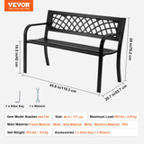 VEVOR Outdoor Bench, 46" Iron Steel Frame Garden Park Bench with Mesh Pattern and Plastic Backrest Armrests, Patio Bench for Garden, Park, Yard, Front Porch VEVOR