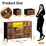 Fixwal Dresser for Bedroom with Power Outlets and LED Lights, Rustic Brown 55" TV Stand with 8 Drawers, Fabric Chest of Drawers with Wood Grain Finish for Entryway Fixwal