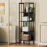 Furologee 5 Tier Tall Bookshelf with Back, Industrial Narrow Bookcase, Display Standing Shelf Units, Metal and Wood Storage Corner Shelves Organizer for Bedroom, Living Room, Entryway, Kitchen, Black Furologee