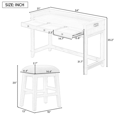 VilroCaz Natural 4-Piece Counter Height Dining Set with USB Port and Upholstered Stools VilroCaz