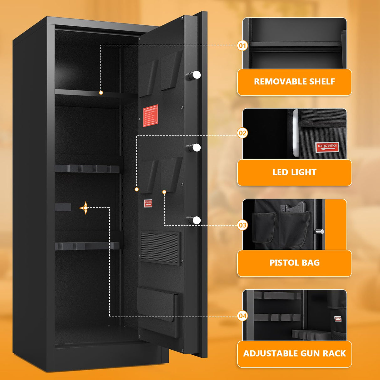 ANXINWEI 10-12 Gun Safe, Large Gun Safe for Rifles and Pistols, Quick Access Rifle Safe for Home, Dual Alarm Gun Cabinets for Rifles and Shotguns, Long Shotgun Safe with Mute Mode ANXINWEI