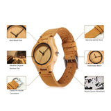 CUCOL Womens Wooden Bamboo Watches Leather Strap with Gift Box CUCOL