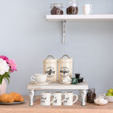 Hanobe Wooden Riser Decorative Tray: Farmhouse Wood Pedestal Display Stand Rustic Whitewashed Tray Riser Centerpiece for Coffee Bar Kitchen Dining Room Home Table Decor, Short & Tall Footed Hanobe