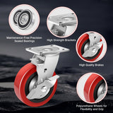 Nefish 6 Inch Industrial Grade Casters Wheels, Heavy Duty Polyurethane Casters Set of 4 with Dual Ball Bearing, Solid Polyurethane Wheel 4500 Lb, Plate Swivel Casters for Cart, Industrial, Machine Nefish