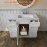 ROOMTEC 42'' Shaker White Free Standing Bathroom Vanity with 6 Drawers and Soft-Close Door ROOMTEC