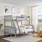 FLEXISPOT Twin Over Full Bunk Bed with Flexible Ladder,Kids Solid Wood Bed Frame,Strong Wooden Slats, Non-Toxic Finishes, No Box Spring Needed,Grey FLEXISPOT