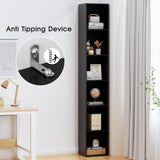 QieerHior Tall Narrow Bookshelf 6-Tier Bookcase,70.5" Skinny Thin Corner Shelf Slim Storage Cabinet,Wood DVD CD Media Cube Organizer Tower Rack for Small Spaces, Bedroom, Living Room, Office,Black QieerHior
