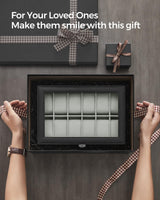 SONGMICS Watch Box, 12-Slot Watch Case with Large Glass Lid, Removable Watch Pillows, Watch Box Organizer, Gift for Loved Ones, Black Synthetic Leather, Gray Lining UJWB12BK SONGMICS