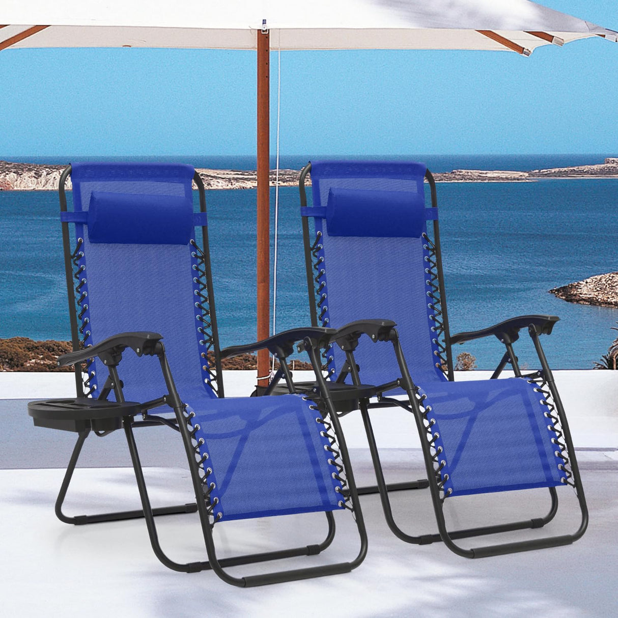 MoNiBloom Zero Gravity Chairs Set of 2 Outdoor Folding Patio Lounge Chairs for Outside Reclining Lawn Chairs Recliner Beach Chairs for Adults, Blue MoNiBloom