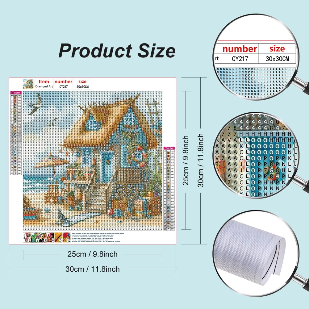 Stalente Diamond Painting Kits for Adults Seaside House, 5D DIY Diamond Art Kits for Beginners Round Full Drill Diamond Painting for Home Wall Decoration Gift 12×12inch, Landscape Stalente