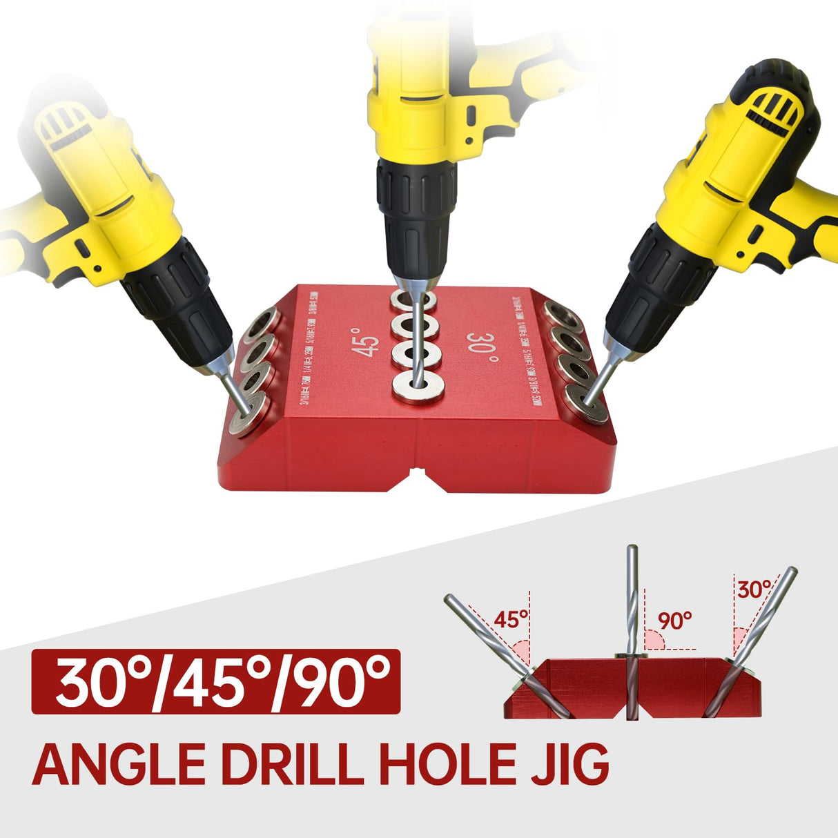 Drill Guide Jig 30 45 90 Degree Portable for Drilling Angled and Straight Hole Drilling Template Block Cable Railing Lag Screw Kit Wood Post (Red-without drill bit) Guanlotion