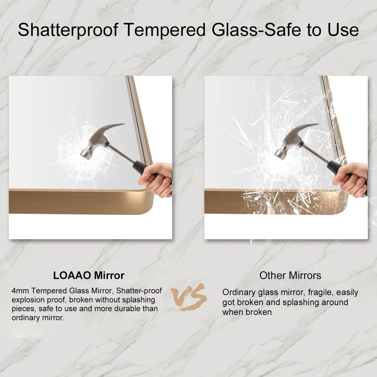 LOAAO 50”X30” Gold Bathroom Mirror, Rounded Rectangle Gold Frame Mirror, Brushed Gold Bathroom Vanity Mirror Wall-Mounted, Anti-Rust, Tempered Glass, Hangs Horizontally or Vertically LOAAO