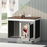 yookare White Heavy Duty Furniture Dog Crate, Wood and Metal Kennel Cage, Pet House End Table with Drawer and Pull-Out Design, Dog Home for Indoor use, Large Size yookare
