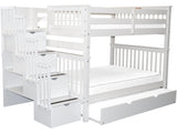 Bedz King Stairway Bunk Beds Full over Full with 4 Drawers in the Steps and a Full Trundle, White Bedz King