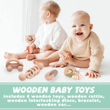 6 Pieces Toy Set- Wooden Baby Toys for Babies 0-6 Months,Wooden Toys for Babies Rattles with Bells,Wooden Rattles Push Car,Wood Teething Toys Gifts for Boys Girls,Montessori Toys for Babies 0-6 Months YunHe XinQiao Toys Factory
