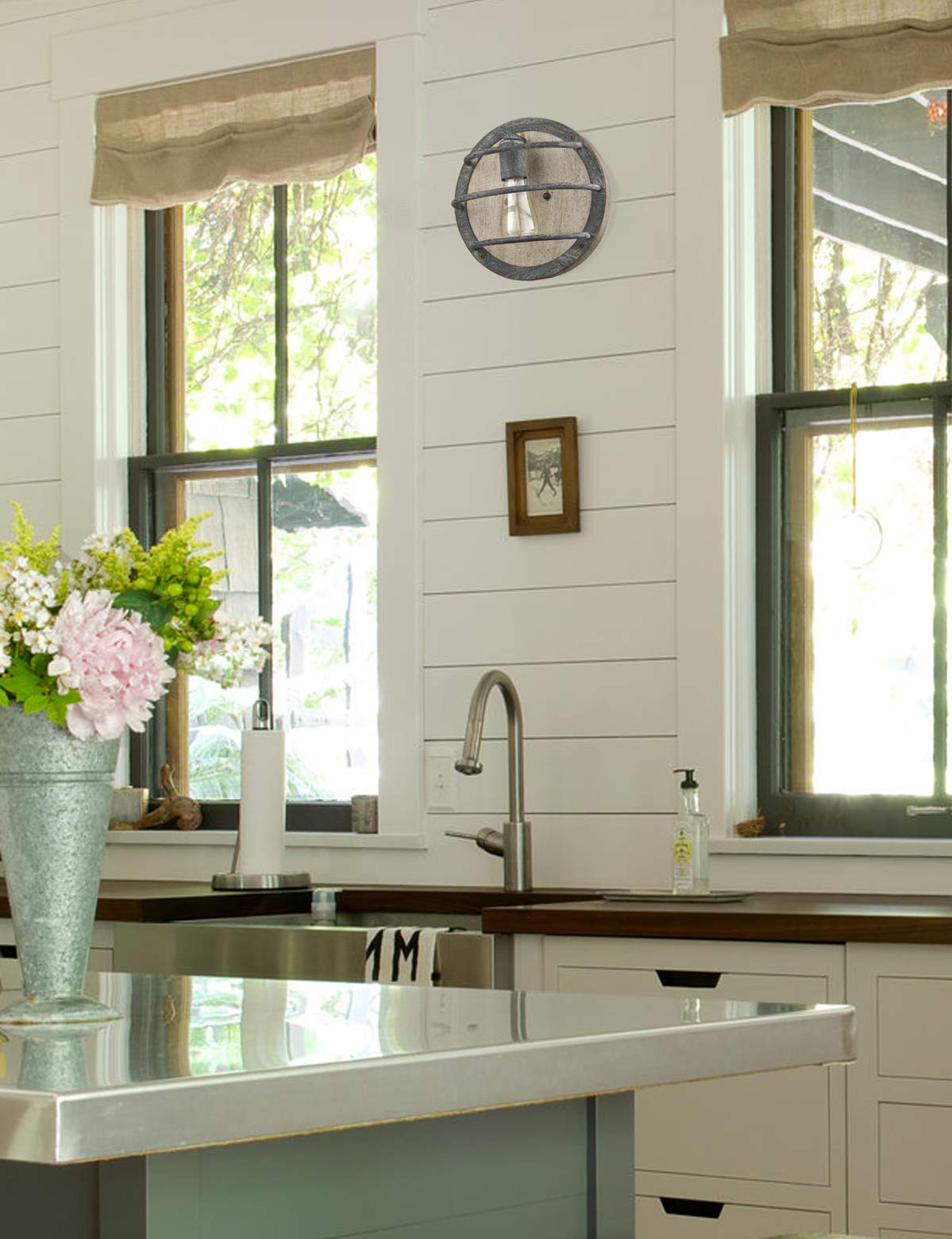 DAYCENT Farmhouse Sconces Wall Lighting Weathered Wood Wall Sconce Rustic Flush Mount Stained Finish DAYCENT